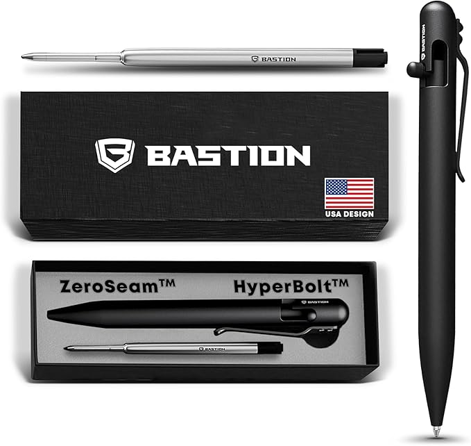 BASTION® Luxury Bolt Action Pen, Durable Professional Ballpoint Pen with Fine Tip, EDC Pen Ink Refillable Pen - Titanium Black