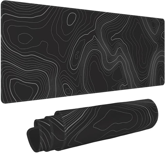 Extra Large Mouse Pad 31.5 x 11.8 Inch - Topographic Map Lines Contour Design - Non-Slip Rubber Base, Easy Gliding Surface, Desk Mat for Office, Home, Gaming, Work - XL Mousemat