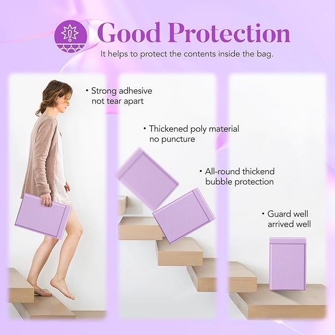 Fuxury Large Bubble Mailers 10.5x16" 40 Pack Self Seal Padded Envelopes Waterproof Mailing Envelopes Bubble Padded Mailers for Packaging, Small Business #5 Lavender