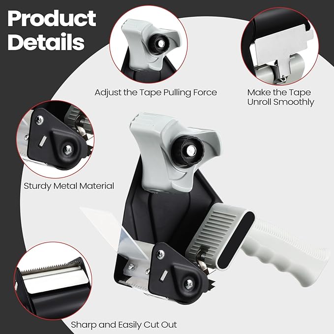 2 Pack Packing Tape Dispenser Gun with 12 Roll Packing Tape 2 Inch Gun 2.7 Mil Heavy Duty Packaging for Shipping, Moving, Carton and Box Sealing(Black)