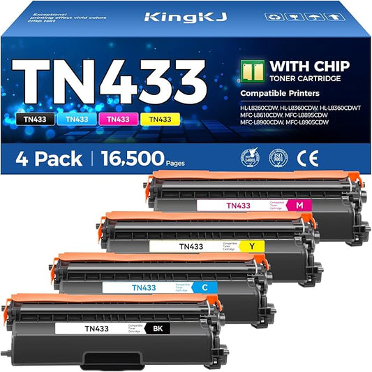 TN433 Toner Cartridge 4-Pack Replacement Compatible for Brother TN-433 TN431 TN436 MFC-L8900CDW MFC-L8690CDW HL-L8360CDW HL-L8260CDW MFC-L8610CDW MFC-L8905CDW MFC-L9570CDW HL-L8360CDWT Printer Set Ink