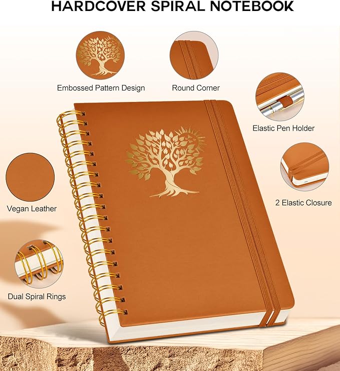 Large Spiral Notebook Journal for Women Men - 300 Numbered Lined Pages, College Ruled, A4 Hardcover Spiral Bound Notebook for School, Work, Note Taking, Writing, Leather Spiral Journal 8.5"x11"