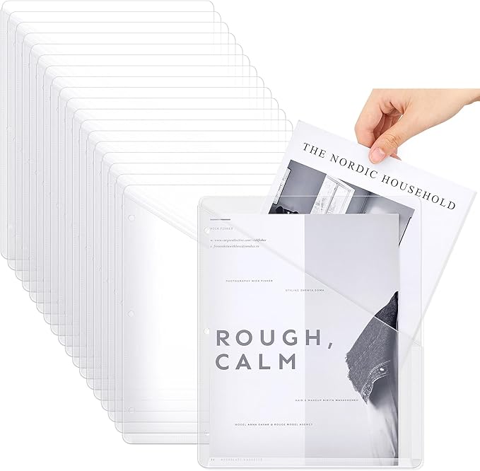 Seajan 48 Pcs Pocket Folders for 3 Ring Binder Clear Plastic Folders Sleeves with 2 Pockets 3 Hole Punch Binder Dividers Poly Slash File Jackets for Office School Document Organizer (White)