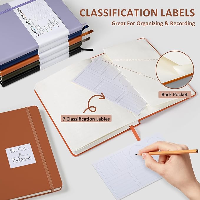 Lined Journal Notebook for Women Men, 200 Pages A5 Hardcover Leather Journals for Writing,Travel,School,Office,Work,Business,College Ruled Notebooks for Note Taking, Diary Notepad 5.7"×8.3"(Brown)