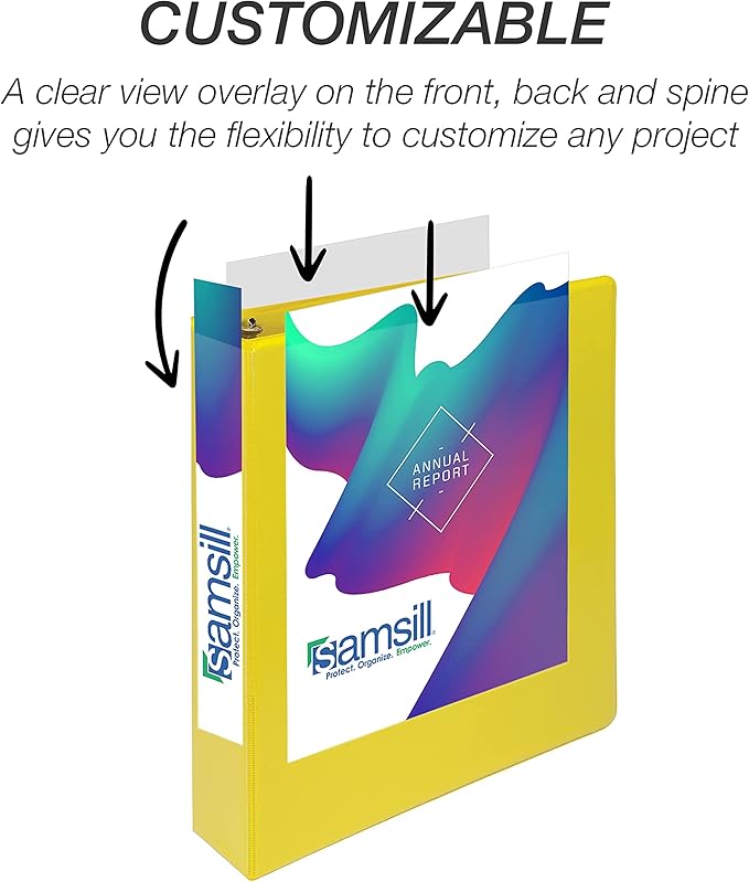 Samsill Durable 1.5 inch 3 Ring Binder, Made in USA, D Ring Binder, FSC 100% Recycled Chipboard, Yellow, 12 Pack