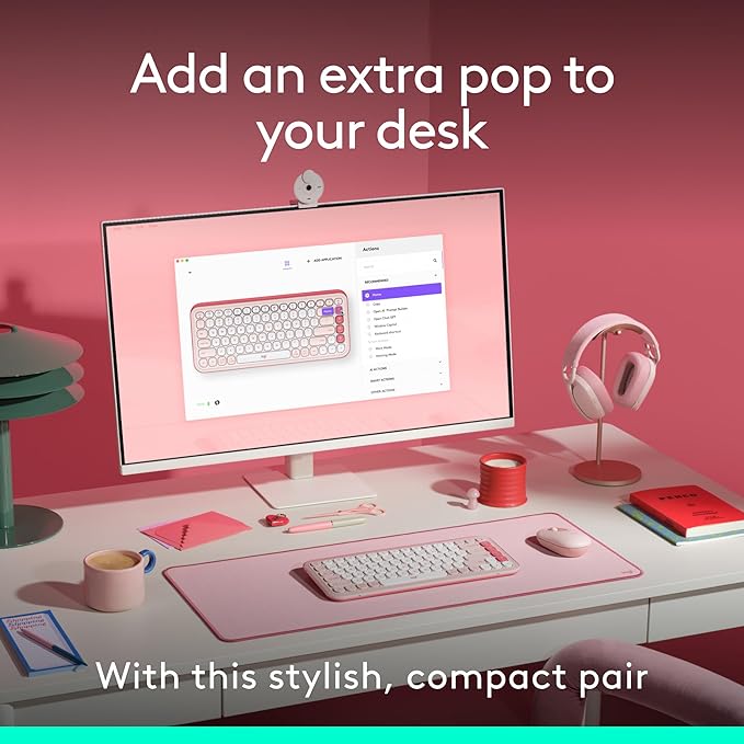 Logitech POP ICON Combo, Bluetooth Keyboard and Mouse Combo, Comfortable Typing, programmable Keys and Buttons, Quiet clicks, Easy-Switch up to 3 Devices - Rose