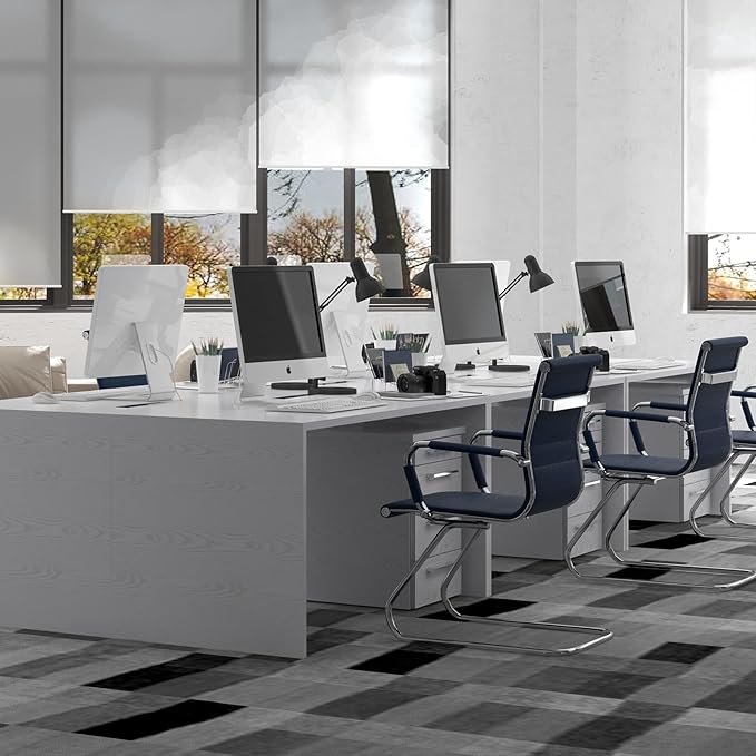 Office Desk Chair No Wheels Set of 6 PU Leather Computer Chairs Mid Back Guest Chairs for School Reception Conference Waiting Room, Navy Blue