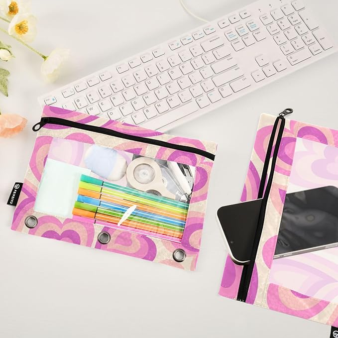 ZAZYXTJ Binder Pencil Pouchs 3 Ring with Zipper Clear Window Office Organizers bag for School Students Teacher Supplies 2 Pack (A)