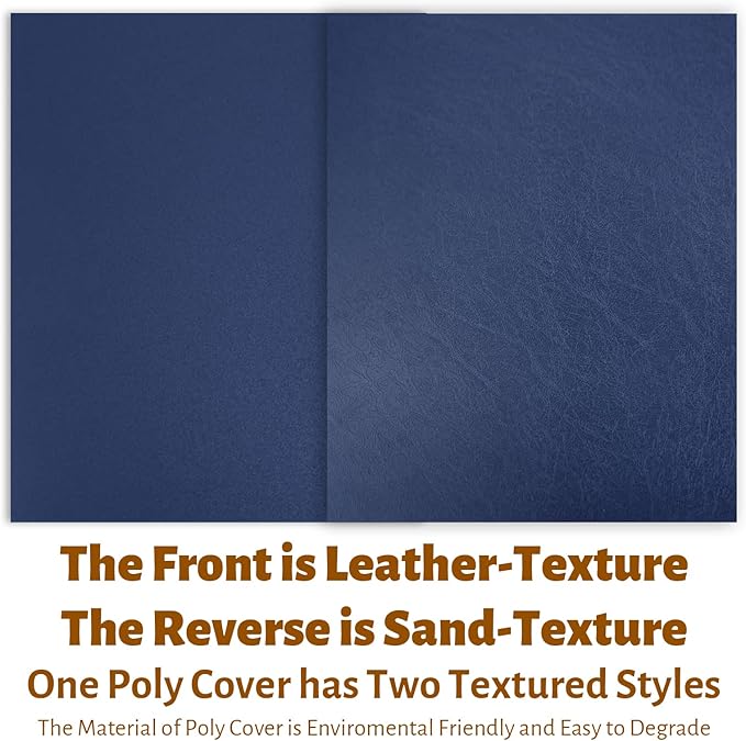 Binditek 100 Pack 16 Mil Leather-Textured Heavyduty Polycovers, Letter Size, Plastic Binding Presentation Covers, 8-1/2 x 11", Square Corners, Unpunched, Navy, Office Supplies