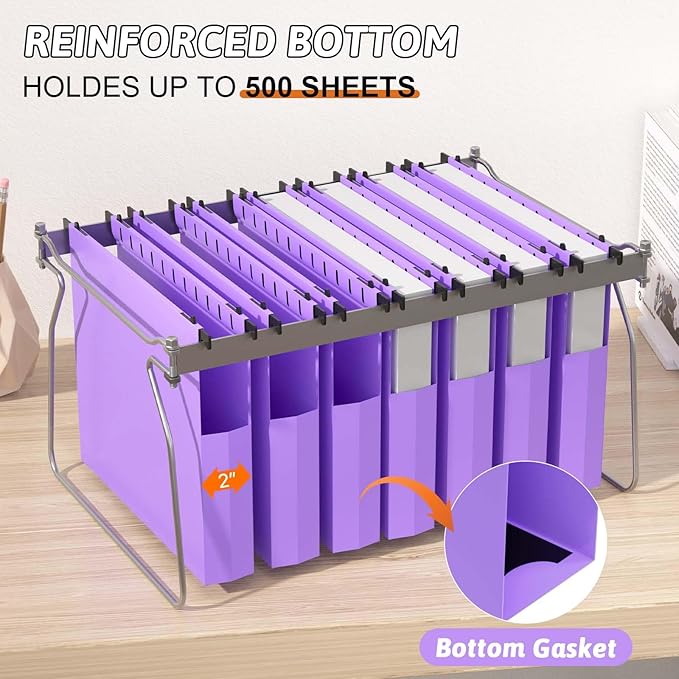 Plastic Extra Capacity Hanging File Folder Letter Size,12 Pack Reinforced Purple Hanging Folders Expandable,Heavy Duty Folders 2 Inch Expansion,Hanging File Organizer Designed for Bulky Files
