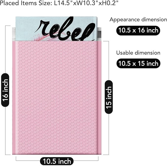 Fuxury Bubble Mailers 10.5x16#5 Light Pink,Self Seal Strong Adhesive Poly Padded Envelopes,Waterproof Bubble Mailing Envelopes,Cushioning Packaging Bags for Books,Clothes, Makeup Supplies 250 Pack