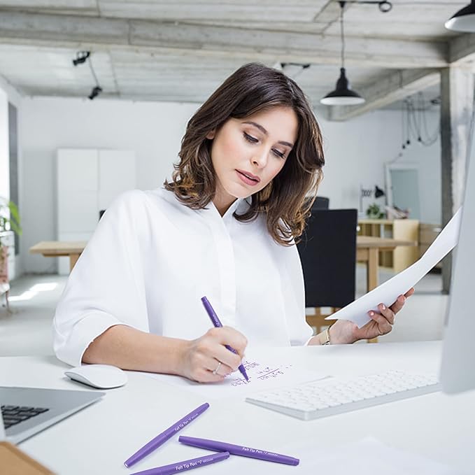 Lelix Felt Tip Pens - 60 Purple Pens, 0.7mm Medium Point, Perfect for Journaling, Writing, Note Taking, Planner, Art, Office & School Supplies