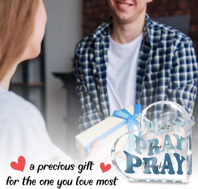 Blue Religious Christian Decor for Woman, Blue Heart Shape Gifts for Birthday Dorm Living Room Church Table Desk Bookshelf, Acrylic Office Desk Accessories Decoration Art Sign-Pray Through It