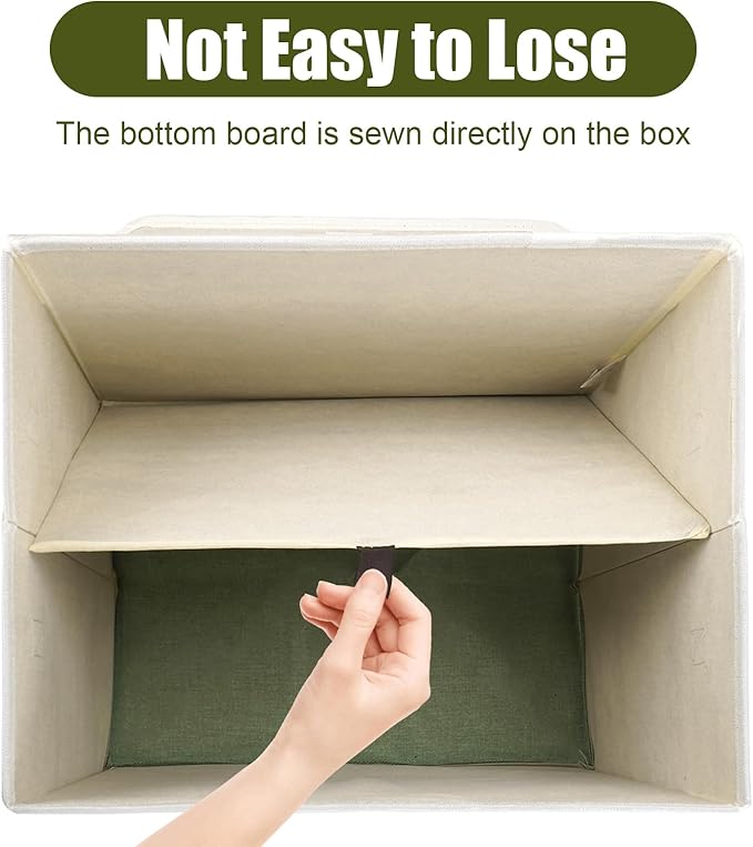 Large 17" 42 Quarts Collapsible Stackable Storage Bins with Lids [3-Pack] Foldable Fabric Linen Storage Boxes Cube, Closet Organizer Baskets with Label for Home (16.7 x 12 x 12", Green & White)