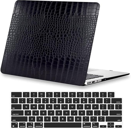 KEROM Compatible for Crocodile MacBook Pro 16 inch Case 2025-2021 M4 M3 M2 M1 Pro/Max Chip A3403 A3186 A2991 A2780 A2485, Crocodile Skin PU Leather Hard Shell Case & Keyboard Cover, Black