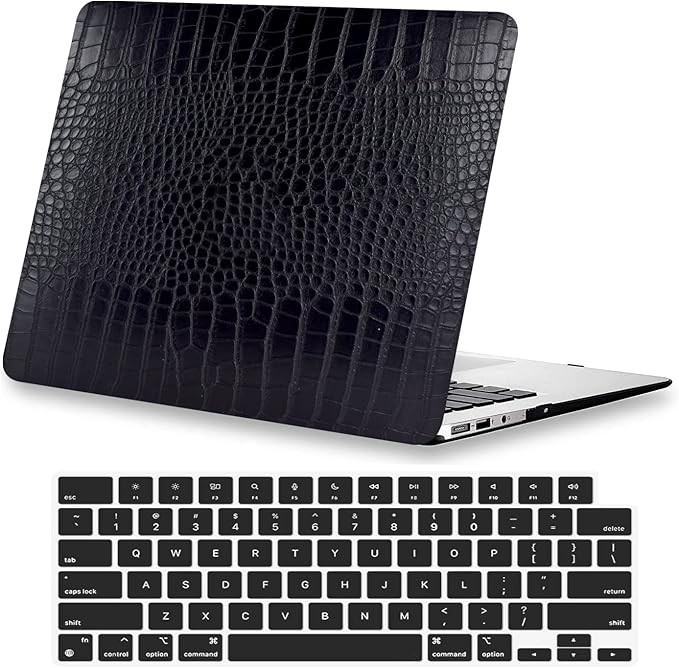 KEROM Compatible with MacBook Pro 14 Inch Case 2025-2021 M5 M4 M3 M2 M1 Chip A3434 A3112 A3185 A3401 A2918 A2992 A2779 A2442, Crocodile Aligator Skin PU Leather Hardshell & Keyboard Cover, Black