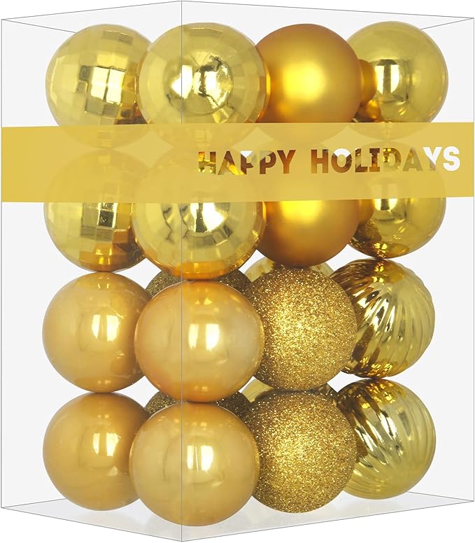 Gold 1.6" Small Christmas Balls Christmas Tree Decoration Ornaments Shatterproof Hanging Balls for Birthday Halloween Holiday Wedding Decorations Set of 24pcs