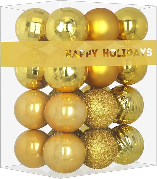 Gold 1.6" Small Christmas Balls Christmas Tree Decoration Ornaments Shatterproof Hanging Balls for Birthday Halloween Holiday Wedding Decorations Set of 24pcs