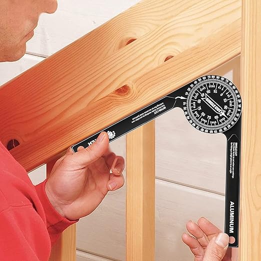 Saker Miter Saw Protractor|7-Inch Aluminum Protractor Angle Finder Featuring Precision Laser-Inside & Outside Miter Angle Finder for Carpenters, Plumbers and All Building Trades (Black)