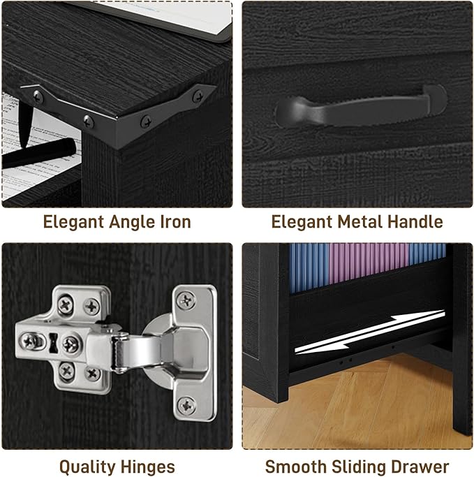 Lateral File Cabinet with 3 Drawers, Farmhouse File Cabinet for Letter/A4 Size Hanging Files, Large Wood File Storage Cabinets Printer Stand for Home Office Furniture, Black