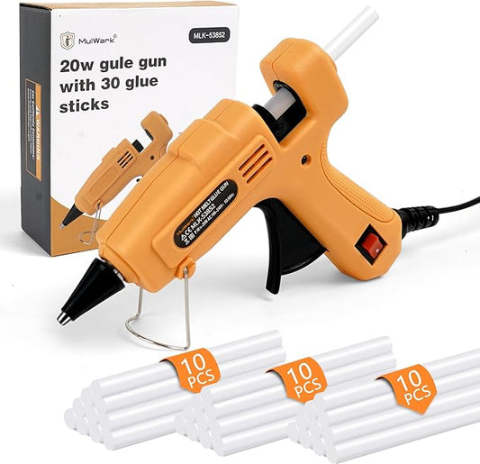 Mulwark Hot Glue Gun and Sticks Set - High-Temp Mini Glue Gun with 30 Glue Sticks - Perfect for DIY Crafts, Repairs, Home, Office & School Projects - 20W Premium Mini Hot Glue Gun