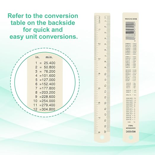 PATIKIL 20cm/8" Metal Ruler, 2 Pack Aluminum Alloy Rulers with Centimeters, Millimeters, Inches and Conversion Table Straight Edge Ruler for Writing Machinist Drafting, White