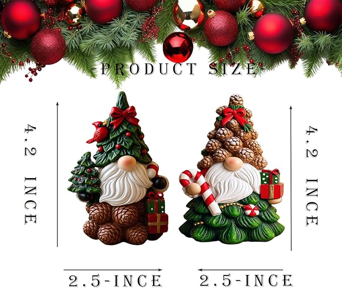 Christmas Gnomes Decorations | Set of 2 Resin Christmas Gnomes Figurines | Tomte Swedish Holiday Gnome Figurines Scandinavian for indoor office Tabletop | table centerpieces Window Sill Gifts 4.2in