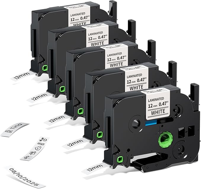 Airmall 12mm .47 Laminated White Tz Tape Compatible with Brother Label Maker Tape Refill TZe-231 TZe231 Replace for Brother P Touch D210 D200 D400 1280 1290 1880, Black on White 1/2 Inch, 5-Pack