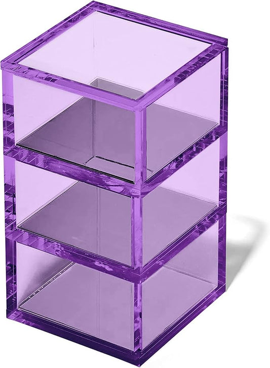 OfficeGoods 3-Tier Stackable Acrylic Holder- Stylish Desk Organizer and Storage for Office or Home – Transparent Square Design, Purple with Silver Metal Base