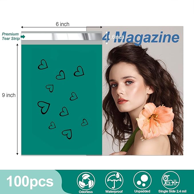 JinRuiKJ Thank You Poly Mailer 6x9 Inch 100 PCS, Shipping Bags for Clothing, Packaging Bags for Small Business, Strong Adhensive, Waterproof and Tear-Resistant Mailing Envelopes, Forest Green