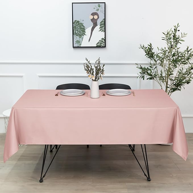sancua Rectangle Tablecloth - 60 x 84 Inch - Stain and Wrinkle Resistant Washable Polyester Table Cloth, Decorative Fabric Table Cover for Dining Tables, Buffet Parties and Camping, Blush