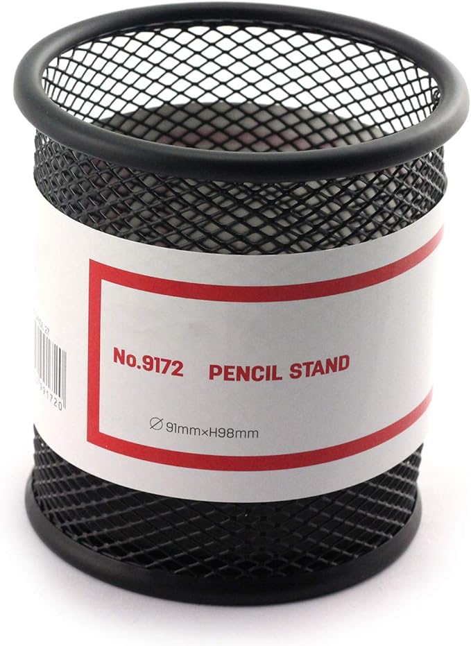 1-Pack Mesh Pen Holder Round Shape Pencil Container Multipurpose Metal Hollow Out Desktop Storage Organizer for Student Stationery Office Supplies(Black)