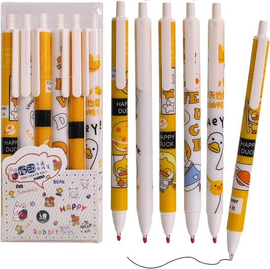 XIUSHE 12PCS Comfortable Writing Pens Retractable Gel Pens Novelty Pretty Journaling Pens,Black Ink Medium Point 0.5mm Gift School Supplies Office Party Birthday Gifts (Yellow duck,12)