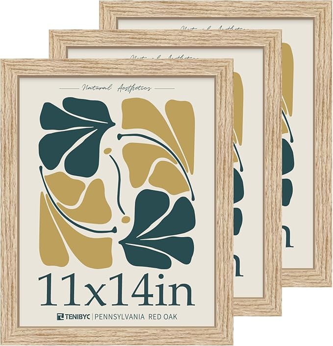 11x14 Oak Picture Frame 3 Pack with HD Glass, Natural Wood Poster Frame, Wall Gallery Frame