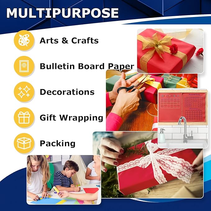 Vanhench 30"×1200" (100') Red Wrapping Paper Roll, Craft Paper for Wedding, Birthday, Holiday & Mother's Day Gifts Wrapping, Bulletin Board Paper