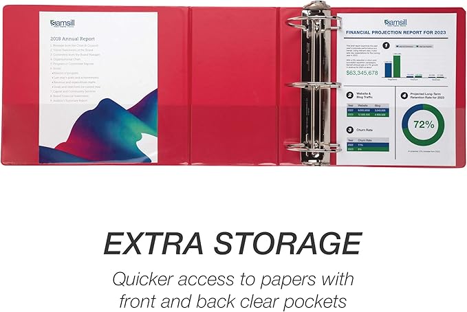 Samsill Durable 6 inch 3 Ring Binder, Made in USA, Locking D Ring FSC 100% Recycled Chipboard, Red, 2 Pack