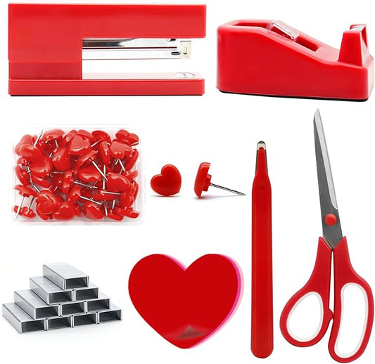 Red Stapler and Tape Dispenser Set - Office Accessory Kit, Gift for Students, Women, Coworkers, Boss Lady, Office Clerks