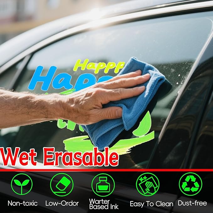 Window Chalk Markers for Cars Glass Washable, 8 Colors Jumbo Liquid Chalk Marker Pens with 7mm 2 in 1 Nib Wide Tips, Big Chalkboard Markers Car Window Paint Pens for Auto, Bistro, Poster,Mirror