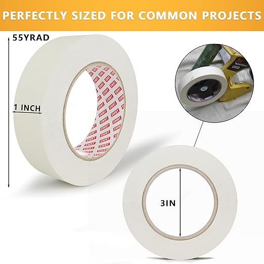 SWRT Masking Tape 1 inch x 55 Yards x 12 Rolls (660 Total Yards), Adhesive Painting Tape Bulk for General Purpose Beige White Color for Painting, Crafting, School Stationery, Arts, Home Use etc