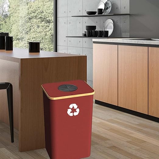 Recycling Bin for Kitchen Indoor Home, Large 100L/ 26 Gallon Recycle Bin with Lid Removeable Reusable Inner Bag Bottle Can Glass Waste Plastice Stickers (Red, 26 Gallon)