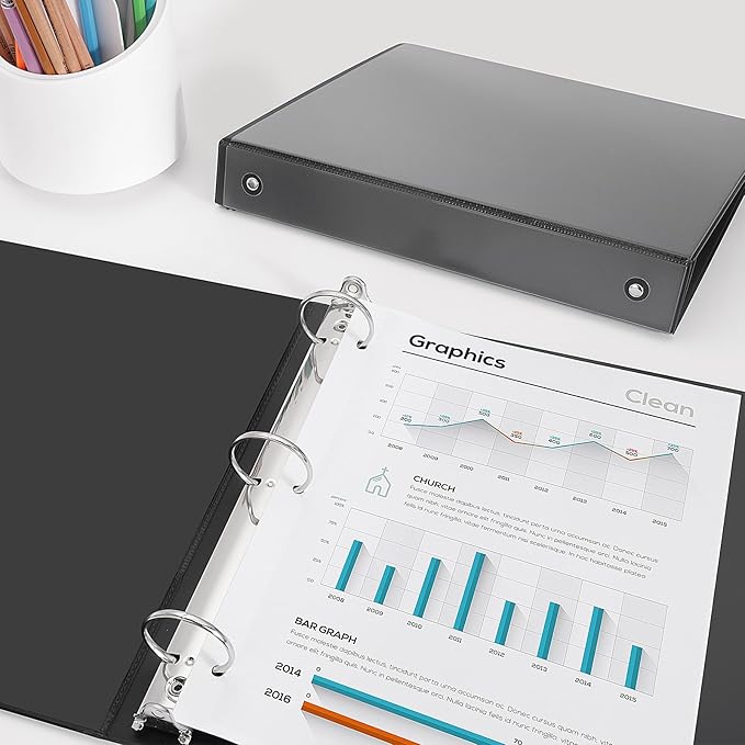 COMIX Sturdy 3 Ring Binder 1 inch with Clear View Cover, 1" Round Ring View Binder, PVC-Free, 200 Sheets Capacity of US Letter Size Paper, Office ＆ School Supplies, 8 Pack (Black)