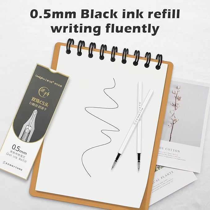 Ddaowanx 10 Pieces Gel Ink Pen Refills, Fine Point 0.5mm Tip Smooth Writing Quick Dry for Journaling Writing School Office Supplies (10 Pcs Gel Pen Refills, Black)