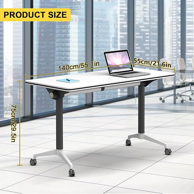 Conference Room Table with Flip-Top Design for Dynamic Meetings, Business Table Computer Desk with Heavy-Duty Frame,Foldable Seminar Meeting Tables for Home Office (2, E, 55.1IN)