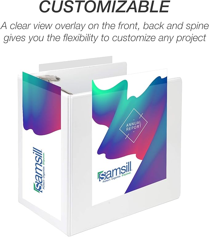 Samsill Durable 6 inch 3 Ring Binder, Made in USA, Locking D Ring FSC 100% Recycled Chipboard, Black, White, 6 Pack