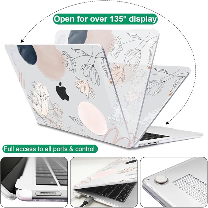 Compatible with MacBook Air 13.6 inch Case 2025 2024 2023 2022 Release A2681 A3113 A3420 Cover M4 M3 M2 Chip, Pattern Plastic Hard Shell Case Screen Film Keyboard Skin, Abstract Line Floral
