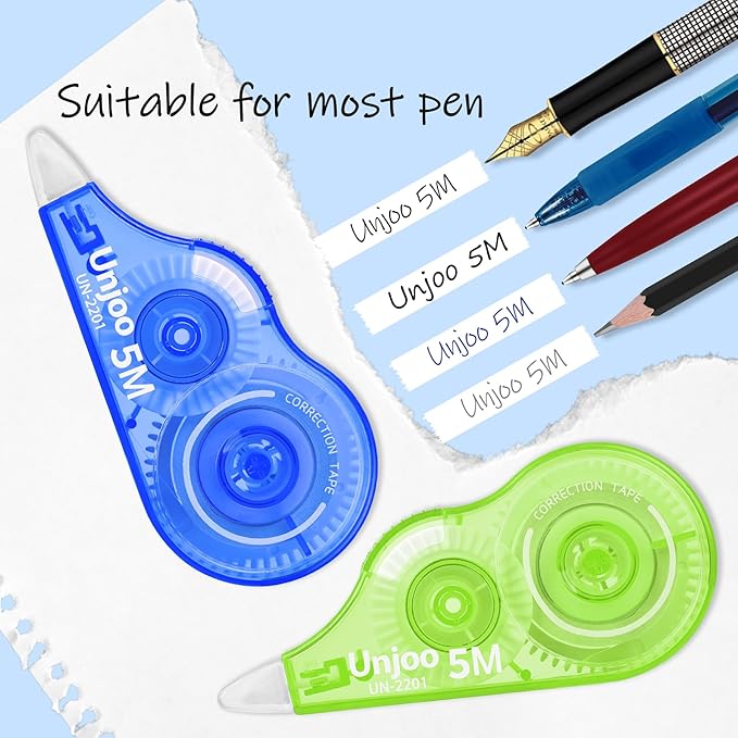 White Correction Tape, Easy To Use Applicator, Fast Clean Tear-Resistant Tape For school Supplies, Office (9-pack, 5M/196, Red, Green, Blue, Tape Width 0.2in)