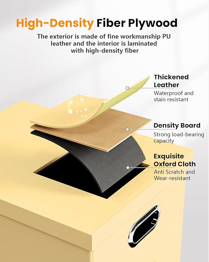 2 Pack File Storage Organizer Box, Portable Document Box with Lid,Fit for Letter/Legal File Folder Storage,Cream-yellow(Leather)