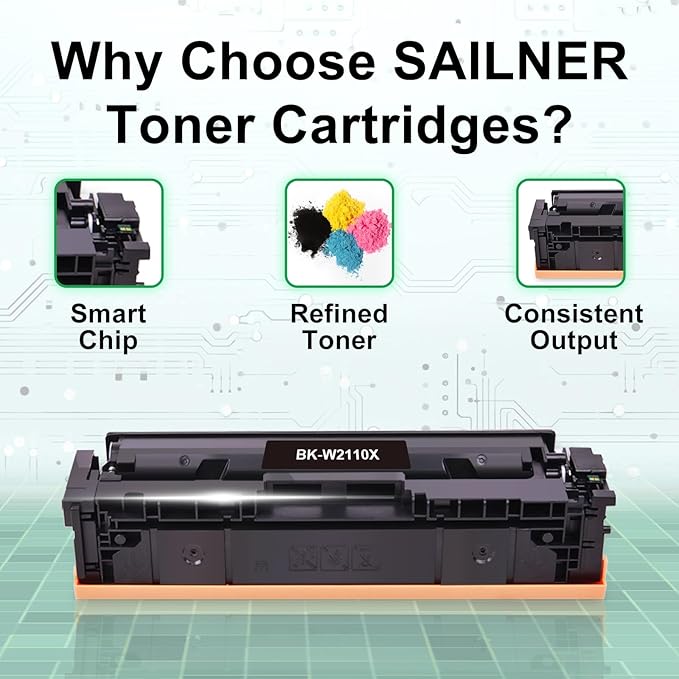 SAILNER 206X 206A Toner Cartridges 4 Pack High Yield Replacement for HP 206X 206A Toner Cartridge Set for Color Laserjet Pro M283fdw M283cdw M282nw M283fdn M255dw M255nw Printer