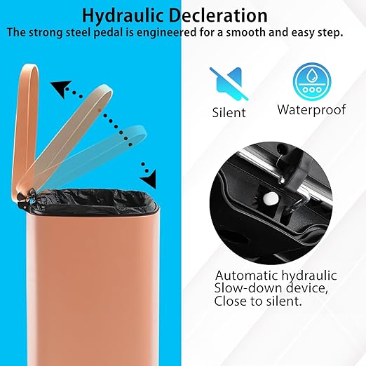 PayLessHere 13 Gallon (50L) Trash Can Kitchen Stainless Steel Trash Can Trash Can with Lid Removable Inner Bucket Foot Pedal Soft Close for Office Home Kitchen Garbage Can Trash Bin