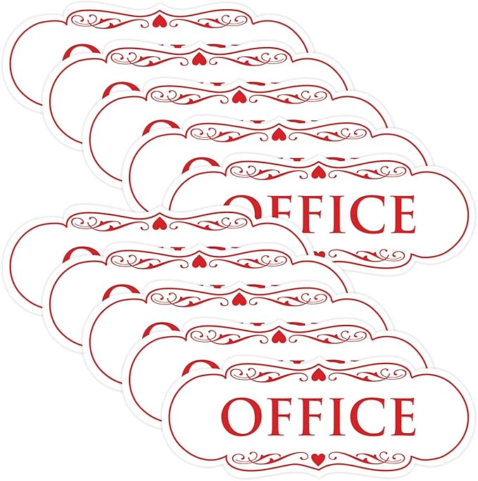 All Quality Designer Office Sign | Easy Installation - White/Red - Small (10 Pack)
